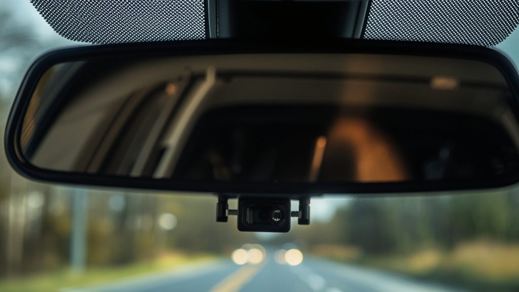 Forward-facing ADAS camera mounted behind a windshield on a vehicle in Salem Oregon.